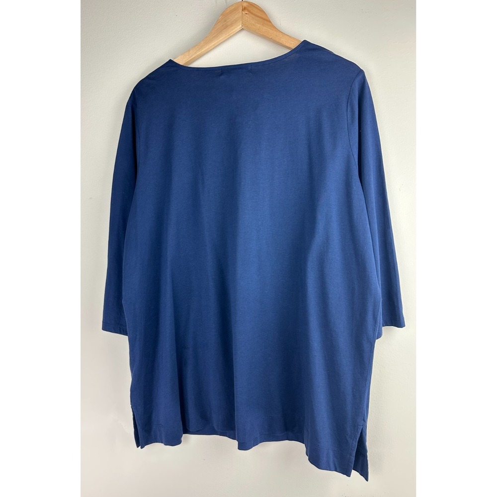 NEW Lauren Ralph Lauren Split Neck 3/4 Sleeve Cotton Top Navy Plus Size 2X - Picture 9 of 10